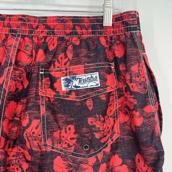 Trunks Surf & Swim Co. Shorts Mens Sz XL Red Black Floral Waist Tie Board Shorts - Picture 7 of 9